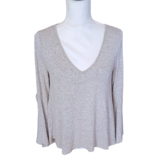 Caution to the Wind Gray and White Marbled Long Slit Sleeve Casual Sweater - Picture 1 of 5